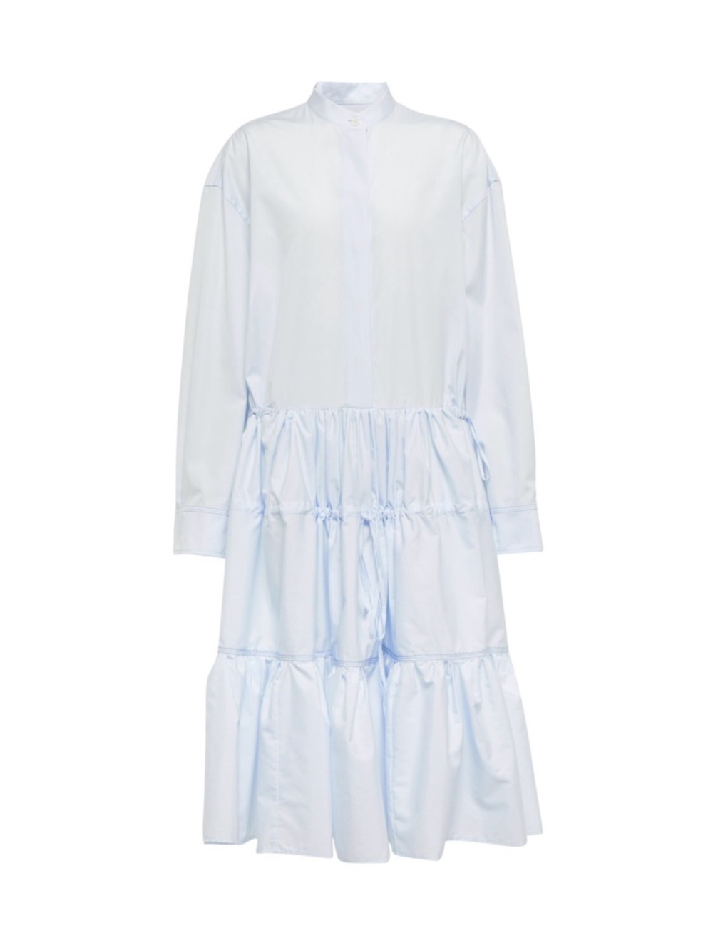 Marni Light Blue Tiered Midi Shirt Dress